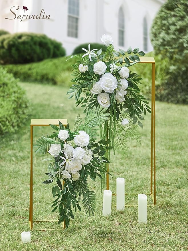 Serwalin White Flowers Artificial, Fake Roses Flowers for Wedding Cake Decoration, Silk Flowers for Wedding Bouquets Baby Shower Centerpieces Floral Arrangements Party Decor