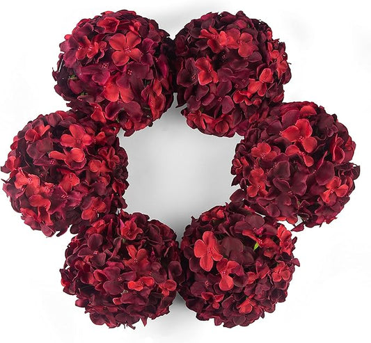 DuHouse 8.7" Silk Hydrangea Artificial Flower Heads with Stems Fake Hydrangeas Flowers for DIY Wedding Centerpiece Home Decor,Pack of 6 (Burgundy)