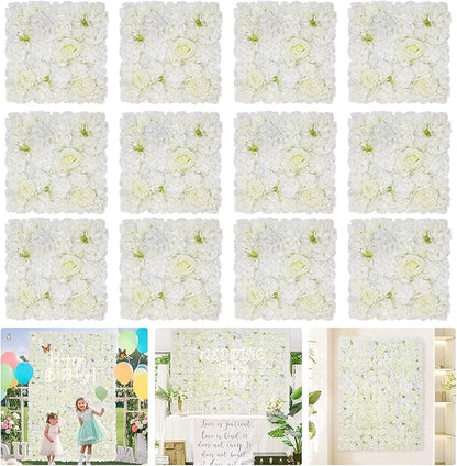 White Flower Wall Backdrop Wedding: 12 Packs 15x15 Inches 3D Floral Rose Wall Panels - Party Event Background Bridal Shower Decorations
