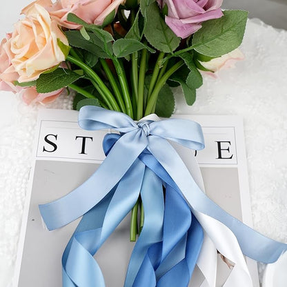 Dusty Blue Ribbon 1 Inch Satin Ribbon 5 Rolls Assortment French Blue Ribbon for Wedding Silk Antique Blue Ribbon for Baby Shower Ribbon for Gift Wrapping Hair Bows Crafts Bouquet - 50Yards