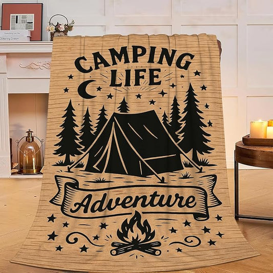 Camping Blanket Camper Throw Blanket Soft Cozy Fleece Fuzzy Stuffed Plush Flannel Gifts for Girls Women Boys Kids Adults 60"X80"