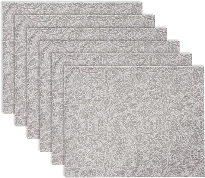 HEAVYWOOD Boho Placemats Set of 6 Cloth Floral Place Mats Paisley Botanical Table Mats for Kitchen Dinning Farmhouse Rustic Washable Tablemats 14x18 Inch (Greyish, 6)
