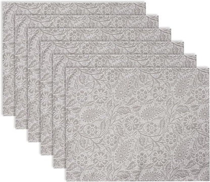 HEAVYWOOD Boho Placemats Set of 6 Cloth Floral Place Mats Paisley Botanical Table Mats for Kitchen Dinning Farmhouse Rustic Washable Tablemats 14x18 Inch (Greyish, 6)