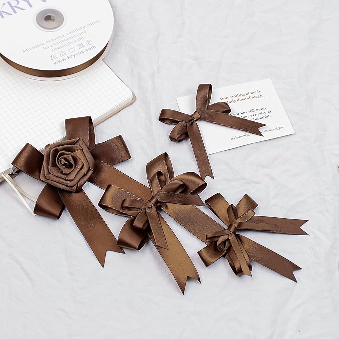 Brown Satin Ribbon, Double Faced 3/8 Inch X 50 Yards Brown Ribbon, Premium Satin Ribbon for Gift Wrapping, Crafts, Hair Bow Making, Sewing, Flower Bouquet, Wedding Party Decor