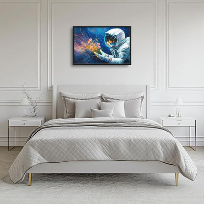 Astronaut Large Wall Art Galaxy Outer Space Pictures Wall Decor Flowers Above Over Bed Canvas Prints Painting Framed Artwork Decoration for Boys Bedroom Living Room 36"x24"