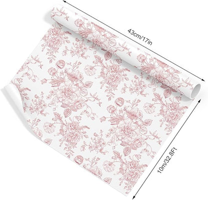 JarThenaAMCS Rose Gold Floral Wrapping Paper - Mini Roll - 17 Inch x 32.8 Ft Vintage Flower Gift Wrap Paper Decorative Art Paper for DIY Crafts Supplies