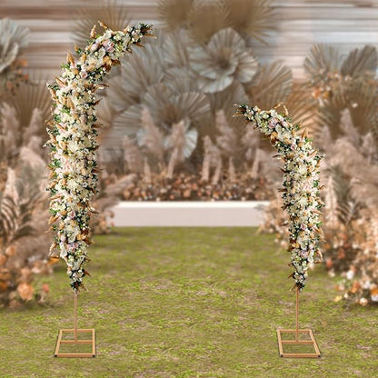 Metal Arch Backdrop Stand, 2 set Gold Metal Curved Top Wedding Arch Frames, Flower Arch Door Floral Decorations for Wedding Birthday Party Anniversary Ceremony