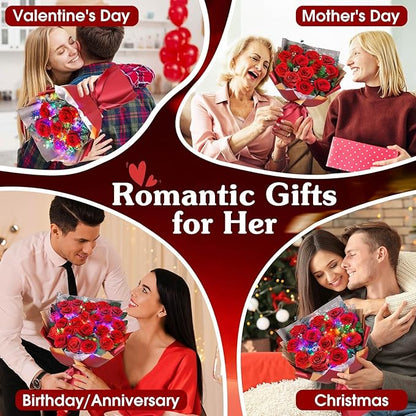 ADDWel 12 Preserved Red Roses Bouquet - Real Roses That Last 3+ Years, Romantic Christmas, Anniversary & Birthday Gifts for Wife, Girlfriend - A Dozen Flowers for Delivery, Present for Her, Mom