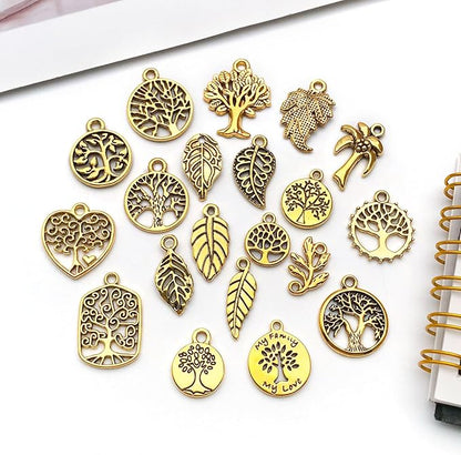 WOCRAFT 60pcs Antique Gold Tree Leaf Charms Bracelet Charms for Jewelry Making Sets DIY Necklace Bracelet Keychain Crafting Charms Kit Craft Supplies (SN888)