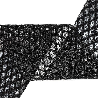VATIN 6" Black Christmas Ribbon, Black Glitter Mesh Diamond Web Sequin Dots Wired Christmas Ribbon for Gift Wrapping Bow Making Wreath Supply-10 Yards