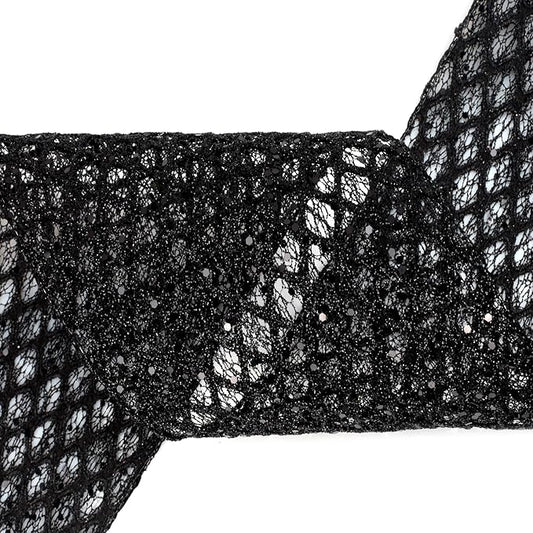 VATIN 6" Black Christmas Ribbon, Black Glitter Mesh Diamond Web Sequin Dots Wired Christmas Ribbon for Gift Wrapping Bow Making Wreath Supply-10 Yards