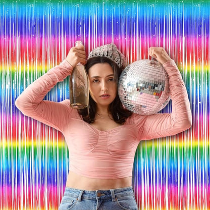 BRAVESHINE Tinsel Foil Curtains - 2 Pack Colorful Party Streamers Fringe Backdrop for Christmas/New Years/Doorway/80s/90s/Dance/Bachelorette/Engagement/Rainbows-theme/Candy/Kids Birthdays Decorations