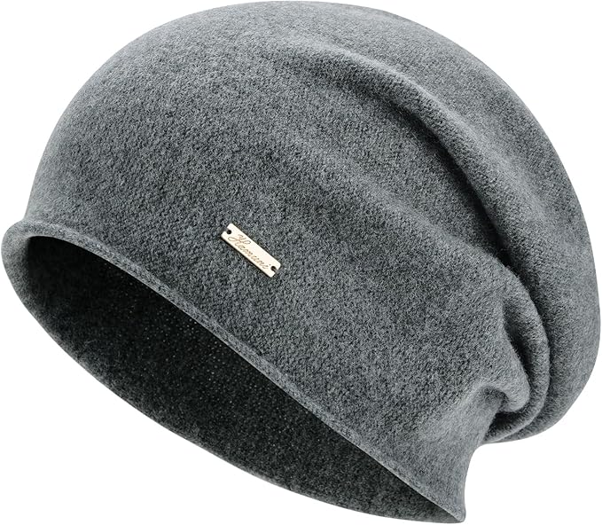100% Wool Slouchy Beanie, Warm Beanie Hats for Women Breathable Knitting Skull Beanies Cap for Spring Fall Winter
