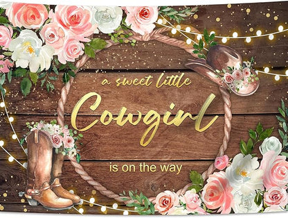 SVBright Western Cowgirl Baby Shower Backdrop 7Wx5H Rustic Country Rural Wood Board Plank Pink Floral Retro Bohemian Hat Plant Botanical Decorations Photography Background Banner Photo Booth Studio