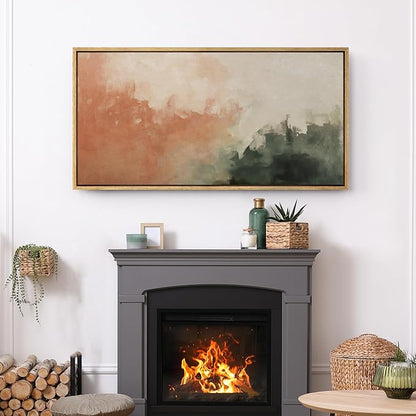 SIGNFORD Extra Large Framed Canvas Print Wall Art Blush and Green Abstract Brushstroke Illustrations Modern Art Relax/Calm Warm for Living Room, Bedroom, Office - 60"x30"