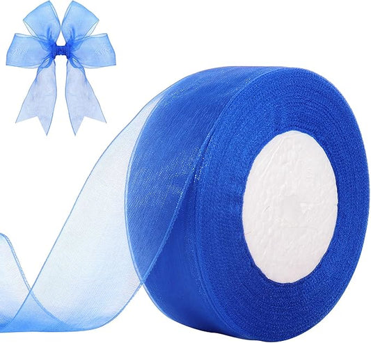 1-1/2 Inch x 50 Yards Sheer Organza Ribbon Chiffon Ribbon for Gift Wedding Flower Bouquet Wrapping Decorations Crafts (Royal Blue)