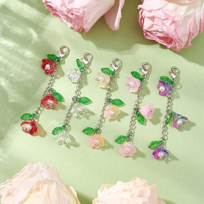 LadayPoa 100pcs Glass Bellflower Beads for Jewelry Making Trumpet Flower Beads Gradient Clear Cute Beads for Bracelets Making Aesthetic Bead Charms for DIY Necklace Decoration-Pink Yellow