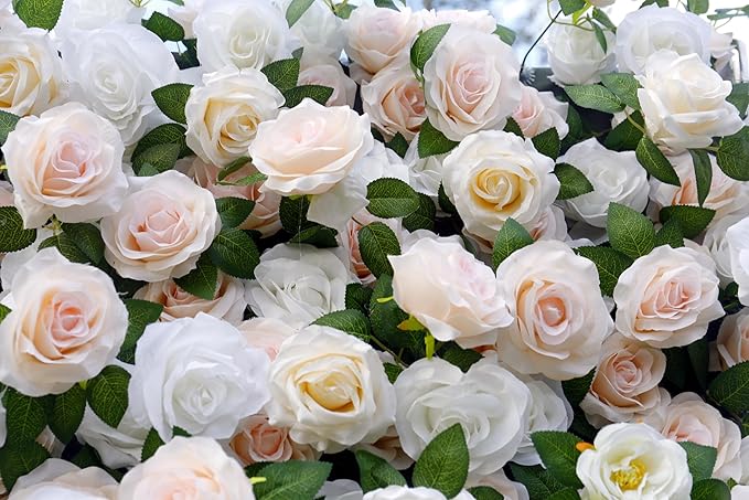 8×8 ft Artificial White Flower Wall with Backdrop Stand, 2pcs 4×8 ft Panels, Assembly-Friendly Floral Backdrop for Weddings, Events, Studios & Window Displays