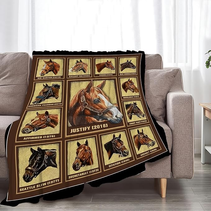 Racing Horses Blanket - Soft Warm Cozy Fleece Throw for Couch, Sofa, Bed - 50"x40" - Gifts for Girls, Boys, Men, Women, Kids, Adults