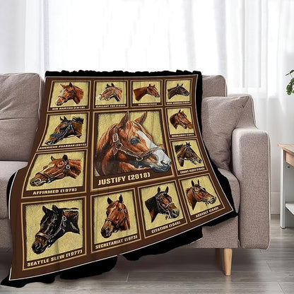 Racing Horses Blanket - Soft Warm Cozy Fleece Throw for Couch, Sofa, Bed - 60"x50" - Gifts for Girls, Boys, Men, Women, Kids, Adults