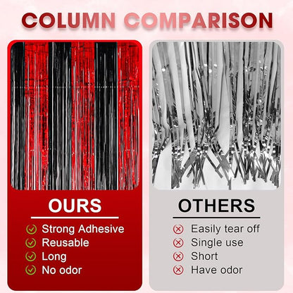 3 Pack 3.3x8.2 Feet Red and Black Foil Fringe Backdrop Curtains, Tinsel Streamers Birthday Party Decorations, Fringe Backdrop for Graduation, Casino, Red Carpet, Halloween Party