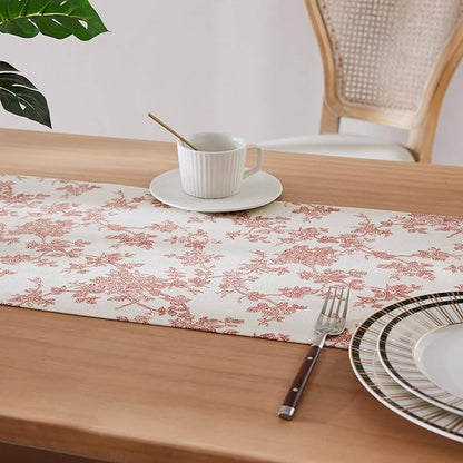 100% Cotton French Pastoral Table Runners, 13x90 Inch red Farmhouse Table Runners 90 Inches Long, Vintage Flowers Print Home Decors
