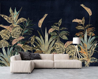 Tropical Plant Flowers and Leaves Wallpaper for Bedroom 137" x 100"