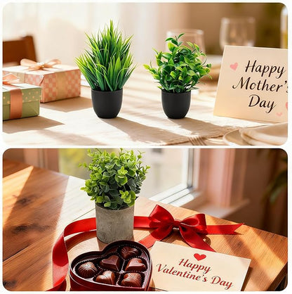 Artificial Potted Plants Faux Greenery in Cement Pots for Shelf, Bookshelf, Office or Home Decor, Small Decorative Fake Plants for Modern Indoor Display (7, XXL)