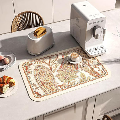 ISAENNE Designer Paisley PVC Placemats Set of 6,Classic Pattern Yelllow Rectangular Placemat, Waterproof and Heat-Resistant Paisley Style, Decoration for Kitchen, Party,Dinning,New Year,12"*17"