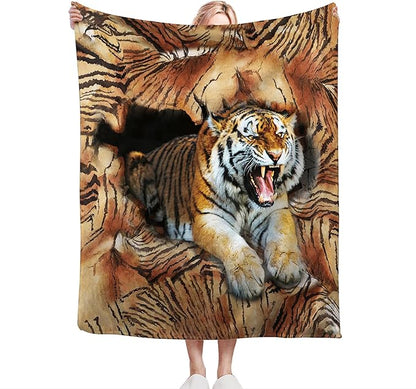 Tiger Throw Blanket, 50"x40", Multicolor, Animal Print, Microfiber Blend, Warm, All Seasons, Unisex Adult