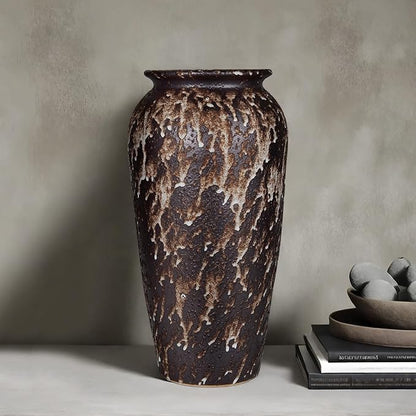 Ceramic Rustic Floor Vase, 12" Large Farmhouse Flower Vase for Home Decor, Vintage Vase Decor for Living Room Centerpieces,Office,Housewarming,Wedding