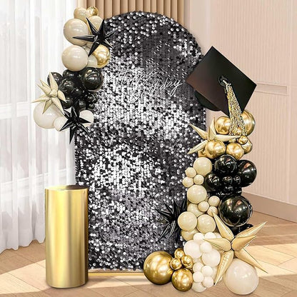 Fanqisi Big Payette Sequin Arch Covers: 6.6FT Arch Backdrop Covers Black Shimmer Fabric Cover for Party Halloween Decorations