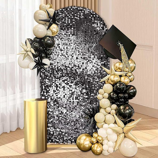 Fanqisi Big Payette Sequin Arch Covers: 6.6FT Arch Backdrop Covers Black Shimmer Fabric Cover for Party Halloween Decorations