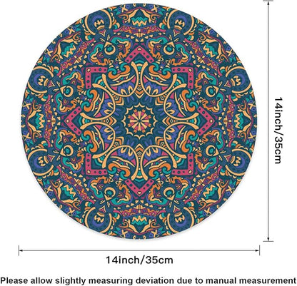 Mandala Round Placemat Set of 4 Elegant Linen Table Mats for Dining, Heat Resistant, Stain Resistant Perfect for Dinner Parties, Restaurants, and Everyday Use