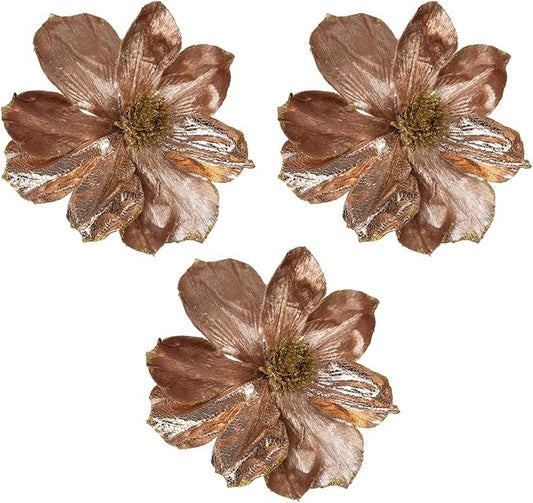 3 Pcs Artificial Flowers 10'' Christmas Decorations Festive Home Decor Elegant Holiday Floral Arrangements Perfect for Christmas Tree Table Centerpieces and Winter Weddings(Bronze)