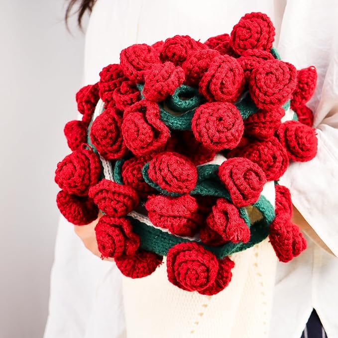 cagulax Rose Crochet Flowers Bouquet Blanket-Birthday Gifts for Mom Sister-Gifts for Couples-Anniversary Wedding Birthday-Romantic Rose Flower Bouquet-Knitted Throw Blankets Home Decor 63 Inches