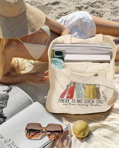 Aesthetic 2 Pack Canvas Tote Bag - with Makeup Zipper Pouch for Women Bag for Shopping, Gym, Travel, Vacation