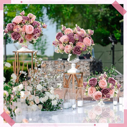 8 Bundles Artificial Peonies Flowers Boho Faux Flowers Arrangements Artificial Centerpiece Spring Bouquet Floral Wedding Decoration for Vase(Pink, Dark Pink)