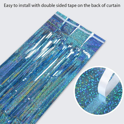 Melsan 2 Pack 3.2 ft x 8.2 ft Tinsel Foil Fringe Curtains Backdrop, Blue Sparkle Metallic Foil Curtains for Party Photo Booth Props Baby Shower Decoration, Light Blue