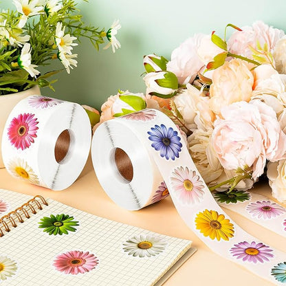1200 PCS Daisy Stickers Cute Flower Stickers Roll for Kids Sun-Proof Flower Roll Sticker for Scrapbooks, Water Bottle, Present Boxes Decorations (16 Styles)