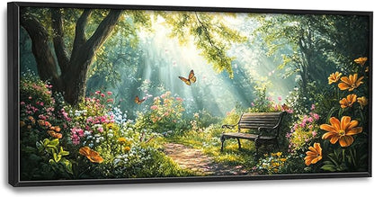 Green Forest Large Wall Art Garden Pictures Wall Decor Nature Sunlight Landscape Big Canvas Painting Prints Framed Artwork Home Decorations Above Bed for Bedroom Living Room Dining Room 60"x30"