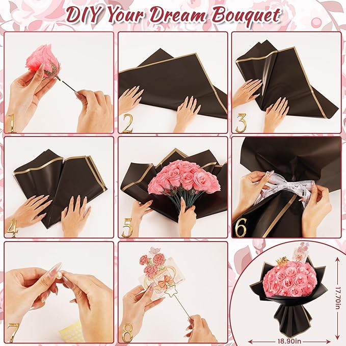 BonBloom's Glitter Roses Bouquet, 25 Artificial Flowers Glowing, DIY Fake Glitter Flowers Bouquet with Stem for Wedding Bouquets Anniversary Engagement Valentine's Day Birthday (Pink)