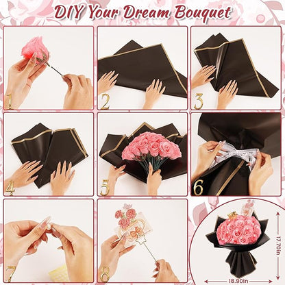 BonBloom's Glitter Roses Bouquet, 25 Artificial Flowers Glowing, DIY Fake Glitter Flowers Bouquet with Stem for Wedding Bouquets Anniversary Engagement Valentine's Day Birthday (Pink)