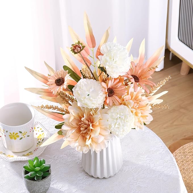 Dremisland Artificial Flowers Bouquet Silk Floral Arrangements Faux Flowers Plant for Home Decor Wedding Bride Bouquets Floral Tables Centerpieces for Home Decor Indoor Vase Table Decor (Champagne)