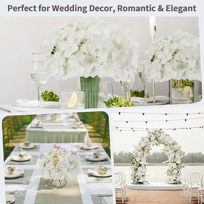 64PCS Artificial Hydrangea Flowers with Stems, Silk Hydrangea Heads with LED Decorative Lights, Crystal Strings & Butterfly Accents for Wedding Centerpieces and Home Decor(64, Ivory)