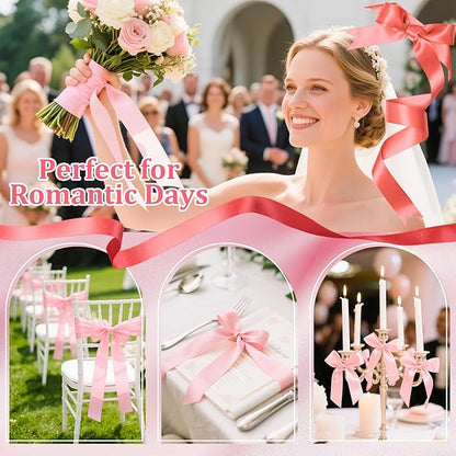 XSEINO 110 Yards Ribbon,1 1/2 Inch Pink Satin Ribbon for Flower Bouquet, Gift Wrapping, Ribbons for Crafts, Hair Bows Making, Wedding Party Decoration, Sewing, Invitation Cards, Christmas, Wreath