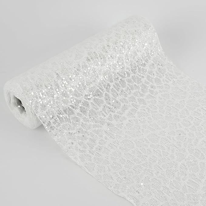 MEEDEE White Glitter Mesh Web Ribbon 10 Inch Wide by 10 Yards Roll White Fabric Ribbon Decorative Mesh Ribbon for Christmas Tree, Garland, Wreaths, Bows, Holiday Crafts, Home Decor