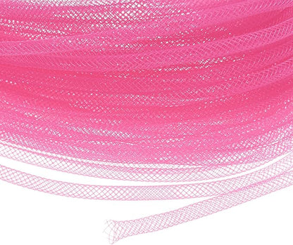 Mesh Tube Ribbon 45 Yards, 4mm Elastic Fabric Ribbons Mesh Tubing for Crafts/Gift Wrapping/Flower Bouquets/Wedding/Birthday/Holiday/Wreaths Christmas/Decoration[Pink]