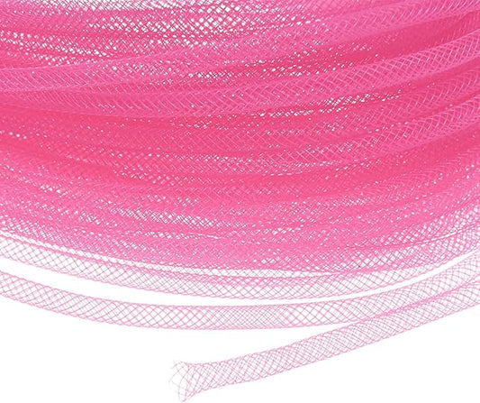 Mesh Tube Ribbon 45 Yards, 4mm Elastic Fabric Ribbons Mesh Tubing for Crafts/Gift Wrapping/Flower Bouquets/Wedding/Birthday/Holiday/Wreaths Christmas/Decoration[Pink]