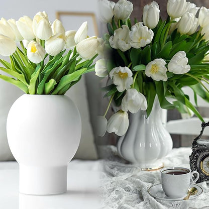 Sggvecsy 30 Pcs Fake Tulips Artificial Flowers Real Touch PU Faux Flowers Tulip Stems for Wedding Spring Bouquet Floral Arrangement Home Party Office Decorations for Mother's Day (White)